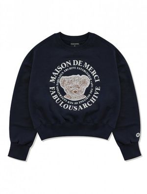 [기모선택]우먼즈 크롭 베어프렌즈 엠보자수 맨투맨 네이비(FCB3TS355W)