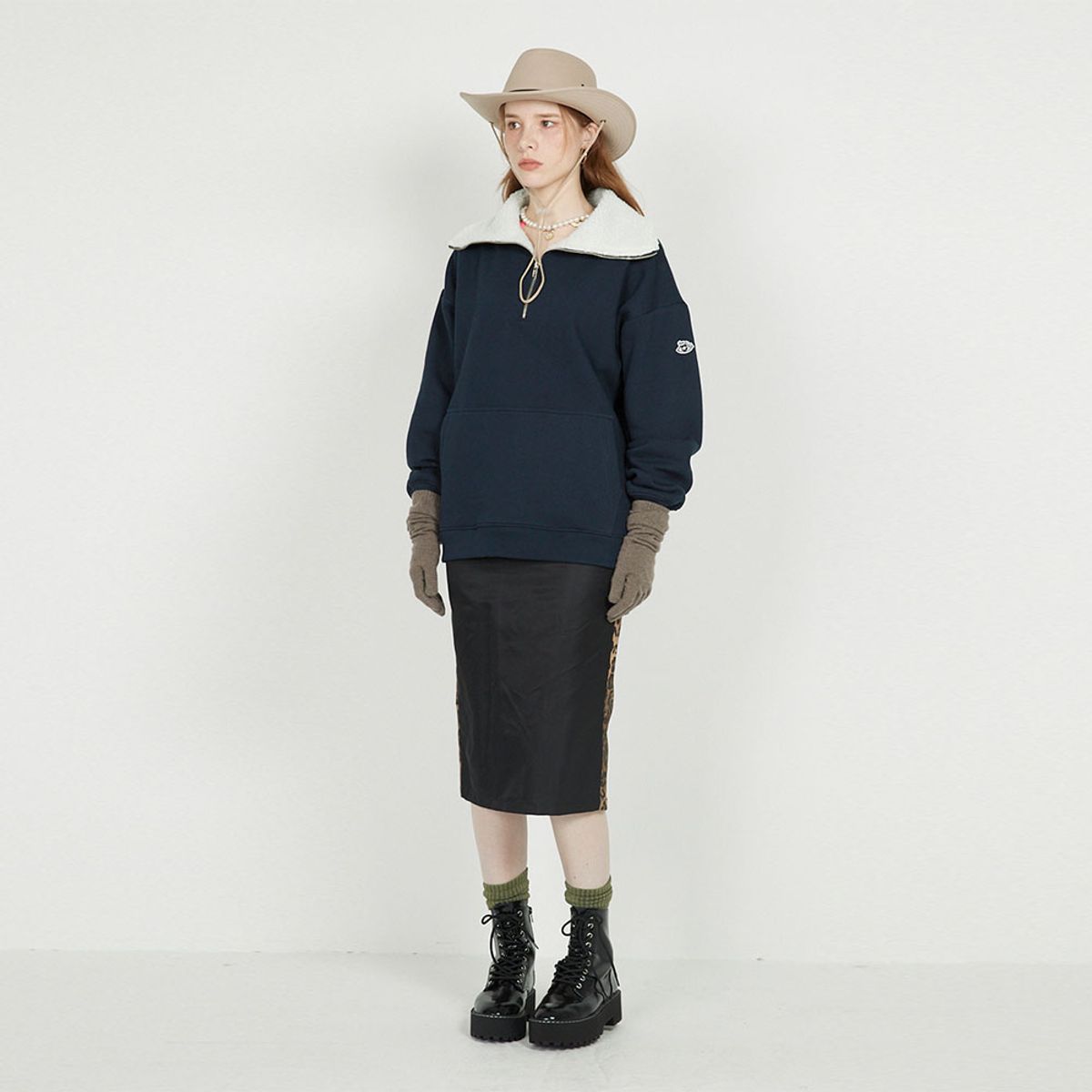 에프엠9102(FM91.02) FLEECE COLLAR HALF ZIP CREW_navy