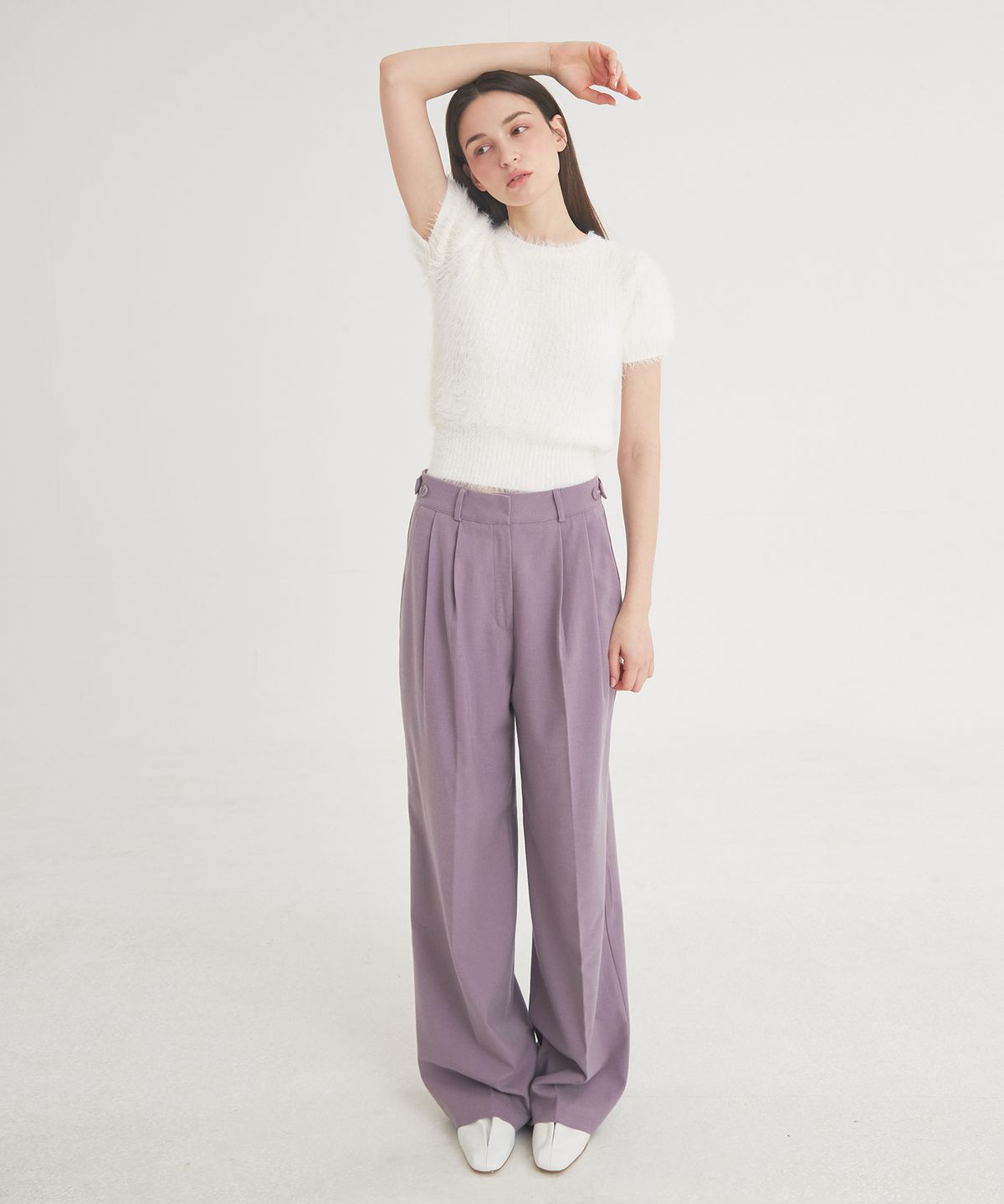 프라이하잇(THEFRHT) Two-Tuck Button Wide Wool Pants (Violet)
