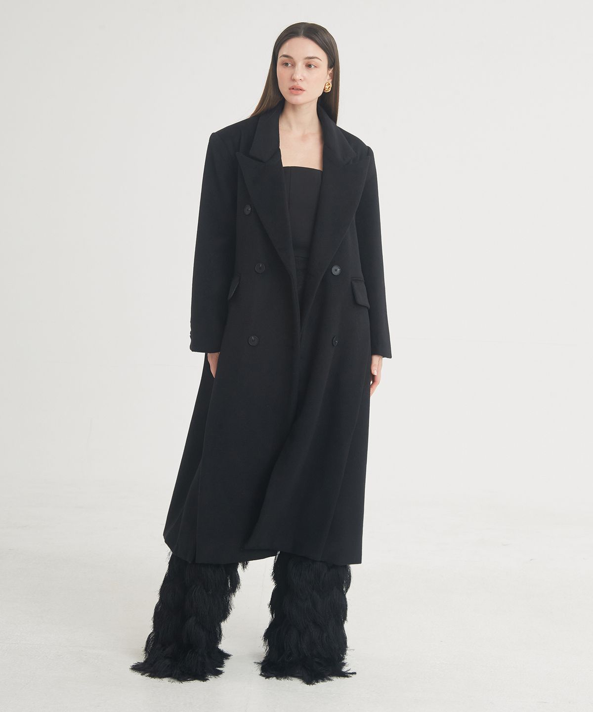 프라이하잇(THEFRHT) Tailored Double-Breasted Slit Coat (Black)