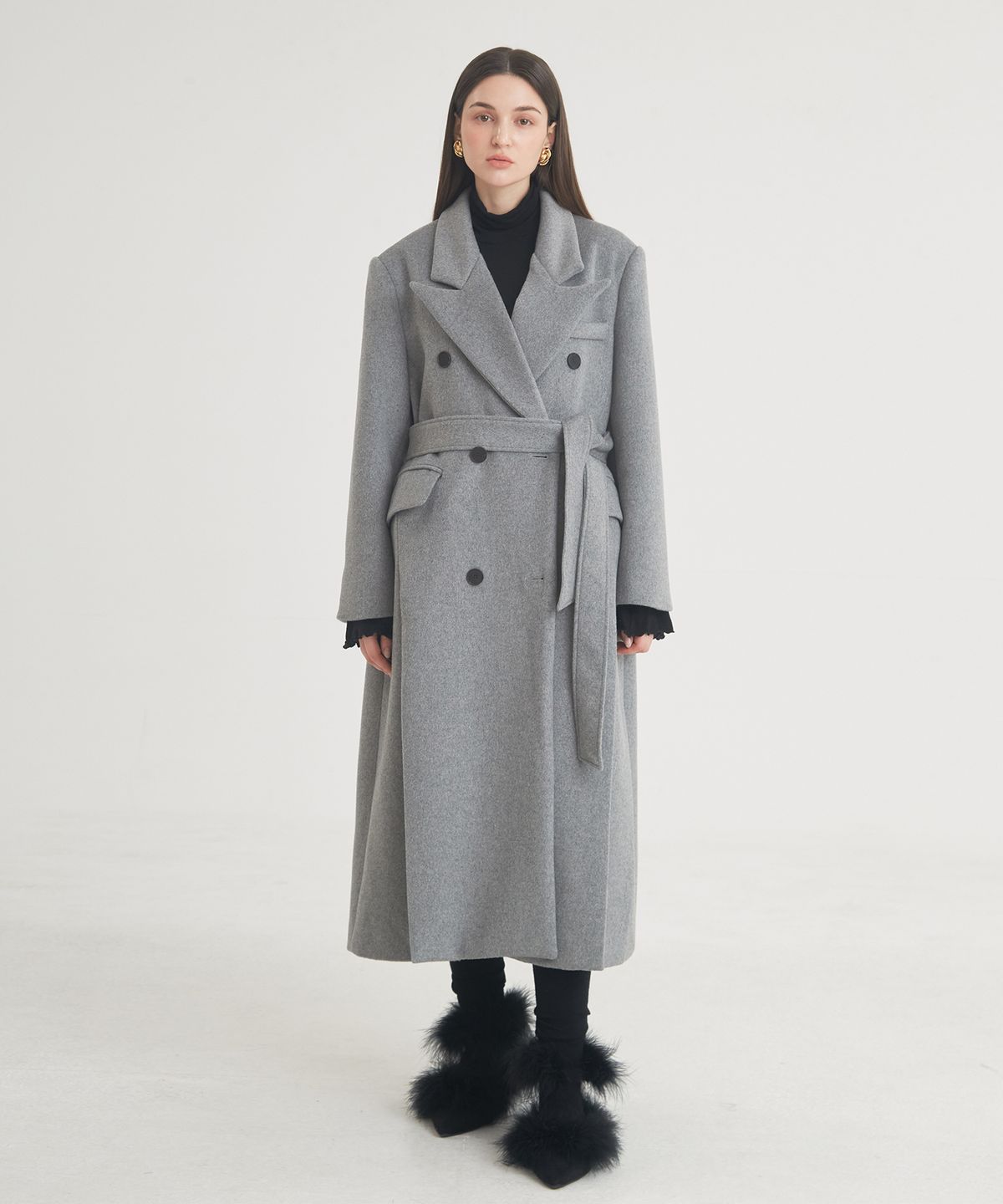 프라이하잇(THEFRHT) Tailored Double-Breasted Slit Coat (Gray)