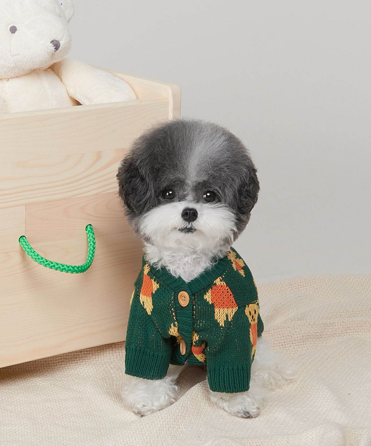 위드토리(WITH TORY) 비비 곰돌이 니트 가디건 (Green)