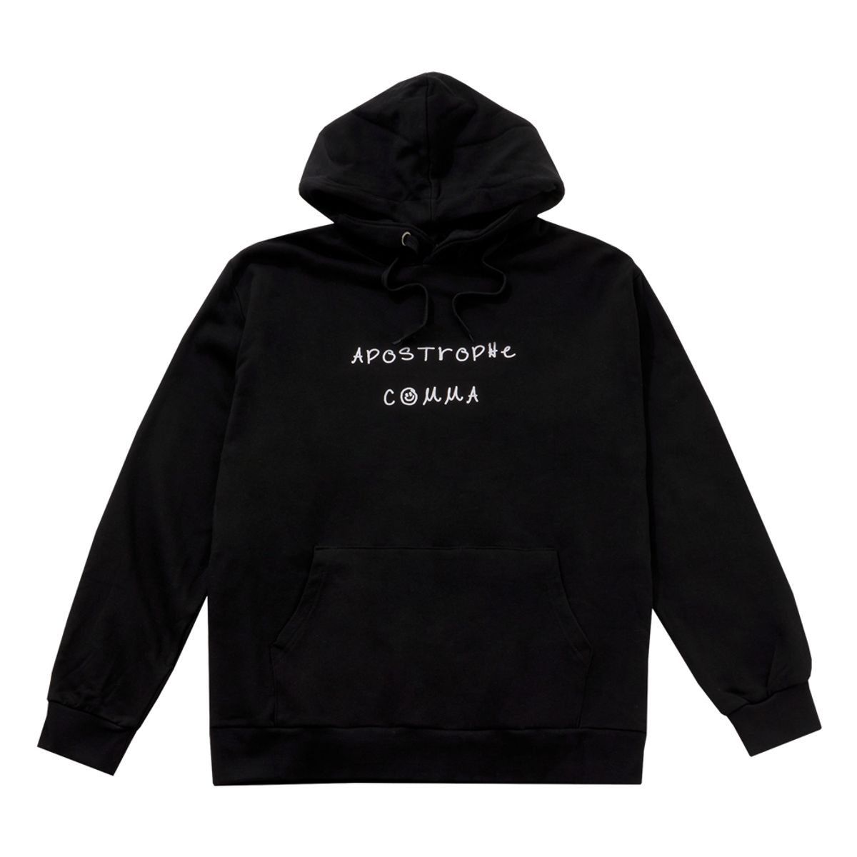 어퍼스트로피 콤마(APOSTROPHE COMMA) 풀네임 드로잉 로고 후디 (블랙/화이트)