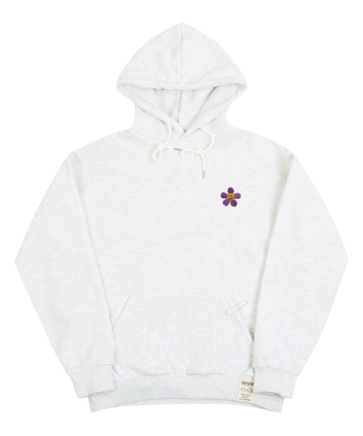 그레이버(GRAVER) [UNISEX]퍼플 플라워 스마일 자수 후드티_멜란지화이트