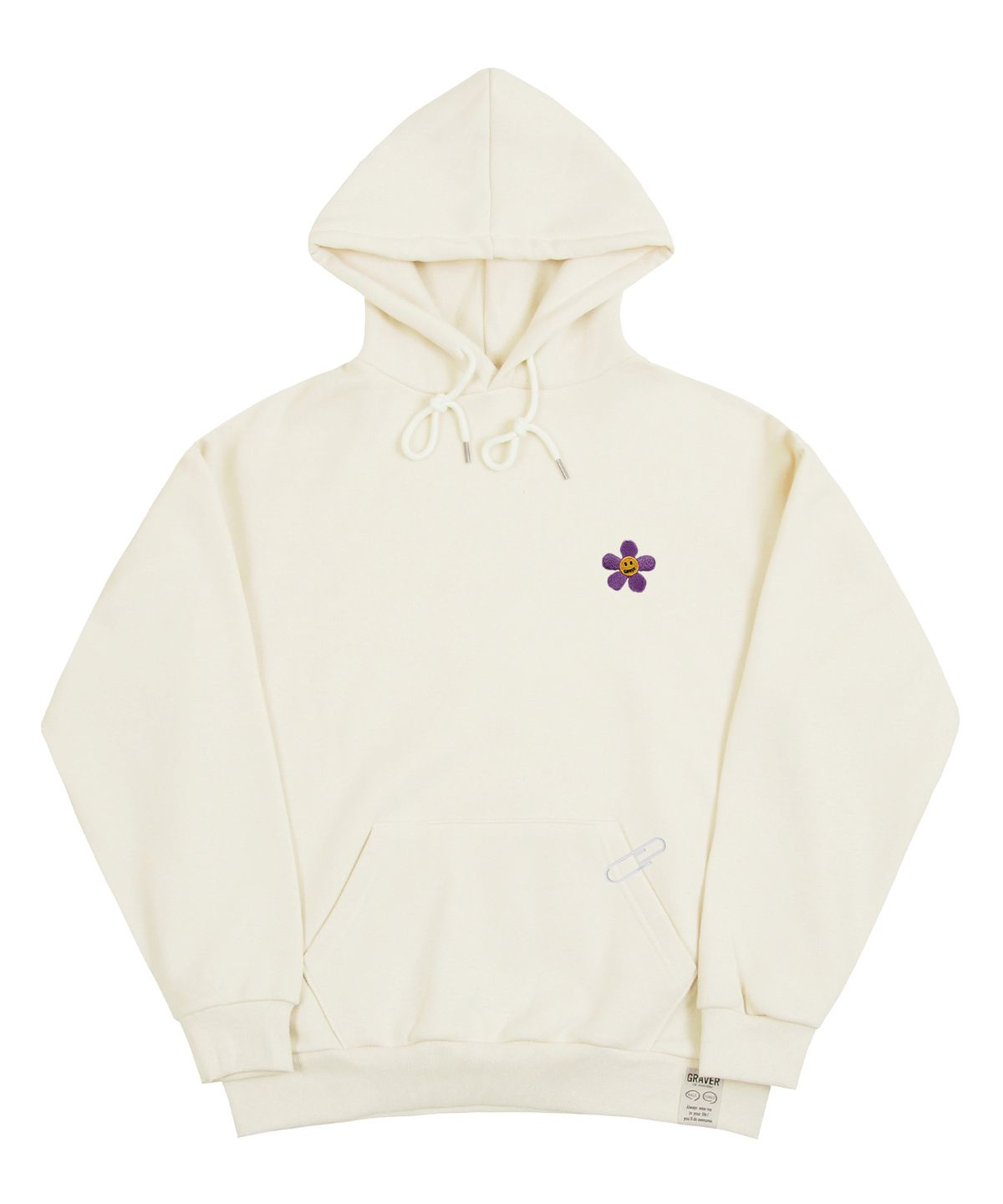 그레이버(GRAVER) [UNISEX]퍼플 플라워 스마일 자수 후드티_크림