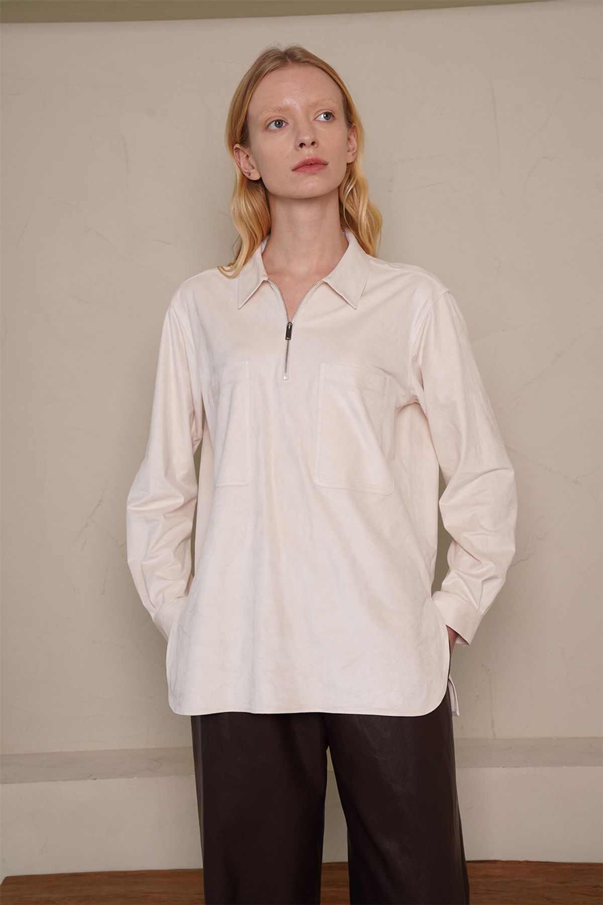 레터스(LETTUCE) Velvet zipper Shirts (ivory)