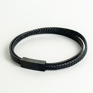 남성 패션 블랙 가죽 두줄 팔찌 MFJBM01