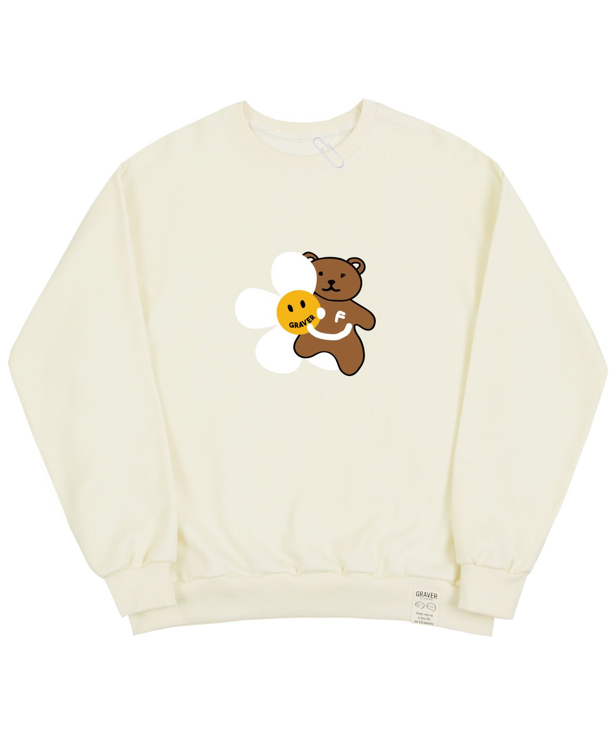 그레이버(GRAVER) [UNISEX]플라워 베어 스마일 맨투맨_크림