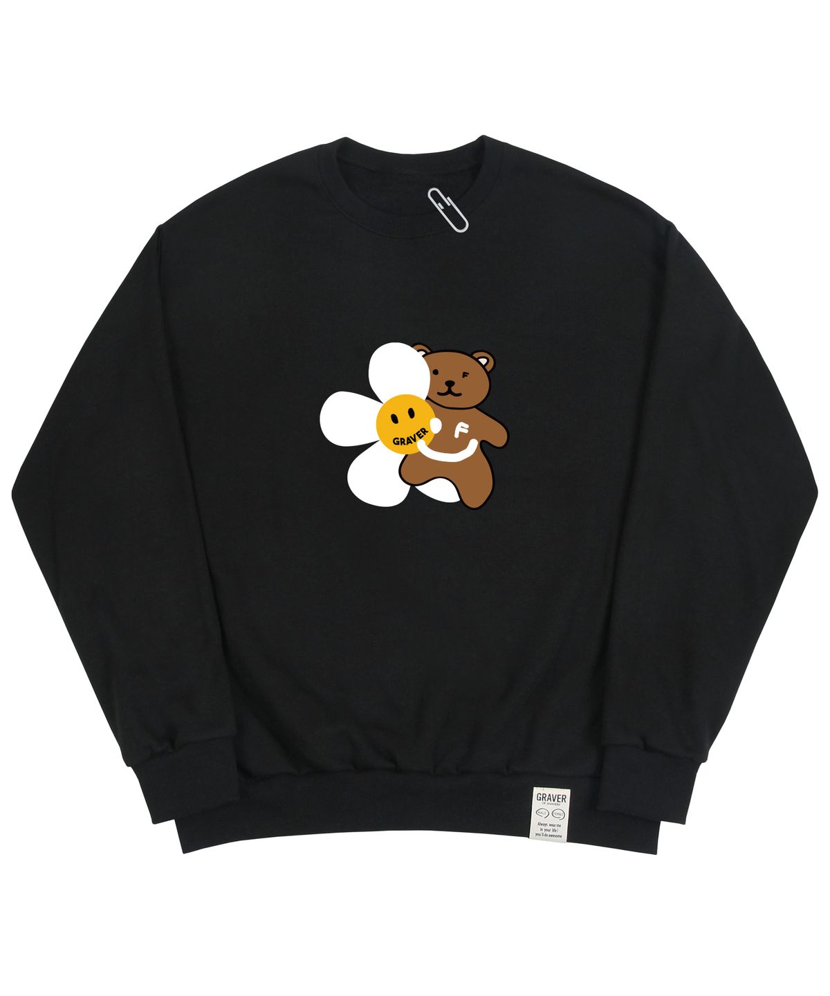 그레이버(GRAVER) [UNISEX]플라워 베어 스마일 맨투맨_블랙