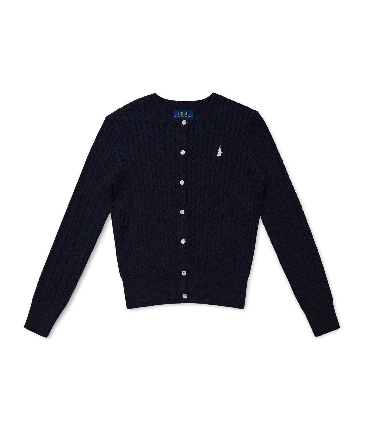 폴로 랄프 로렌 칠드런(POLO RALPH LAUREN CHILDREN) 여아 7-16세 미니케이블 코튼 카디건 - 네이비