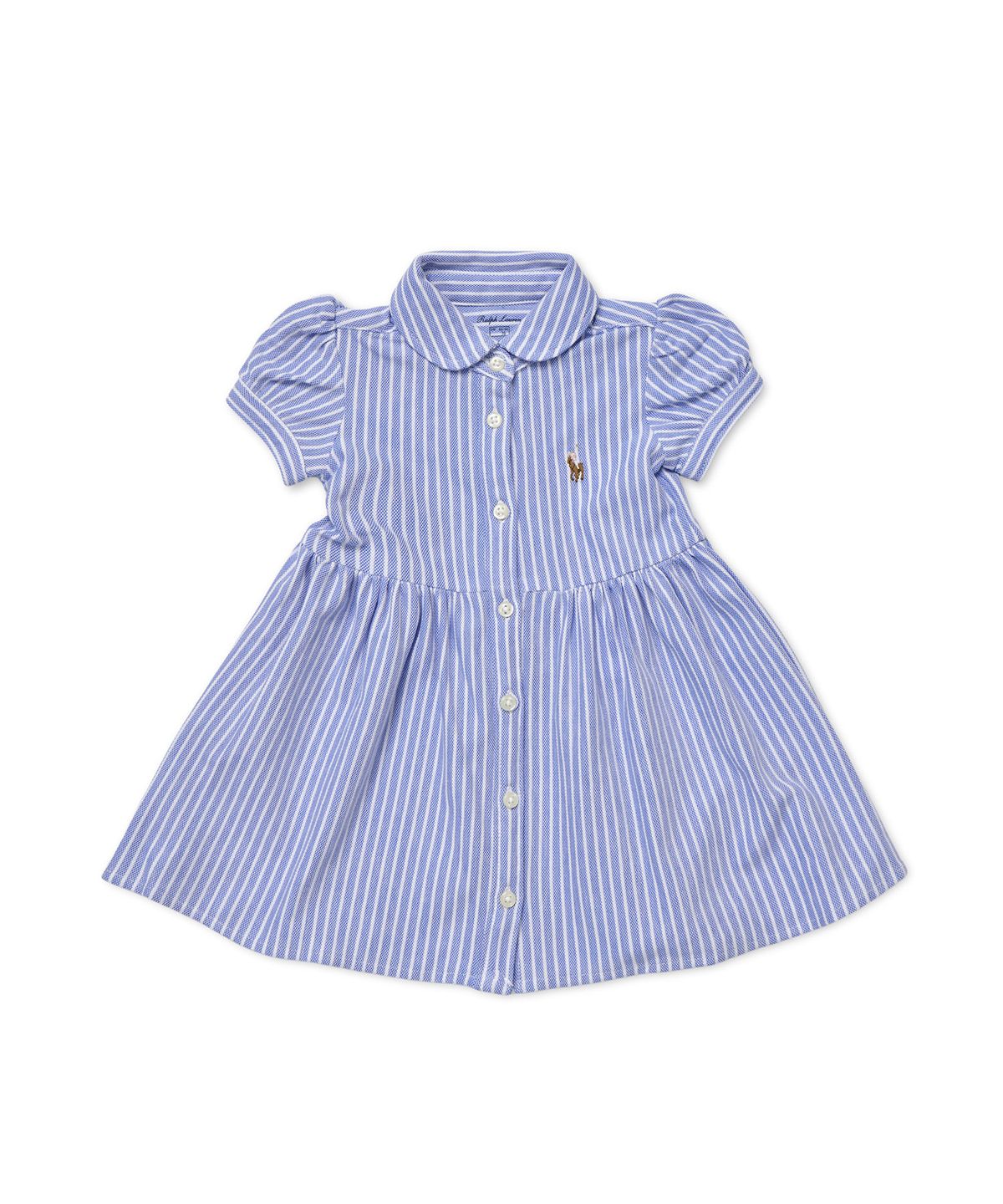 폴로 랄프 로렌 칠드런(POLO RALPH LAUREN CHILDREN) 베이비 여아 스트라이프 니트 옥스포드 폴로 드레스 - 블루