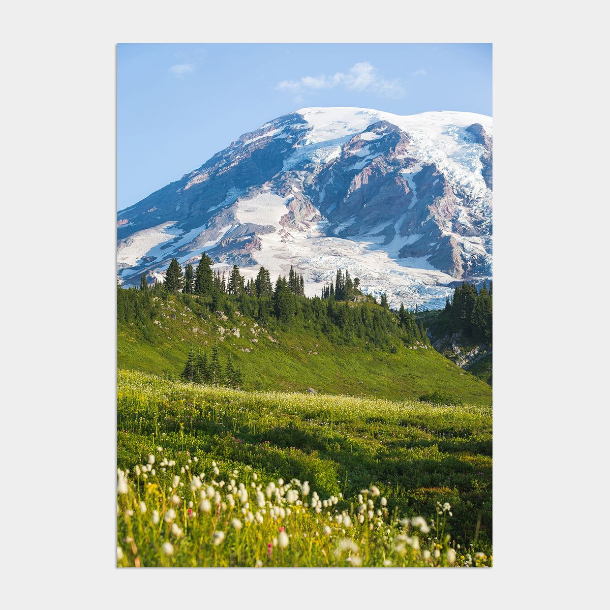 멜팅스튜디오(MELTING STUDIO) 나의 유럽 모먼트 여행 액자 인테리어 포스터 / 65번 Mt. Rainier in the summer with  white wildflowers