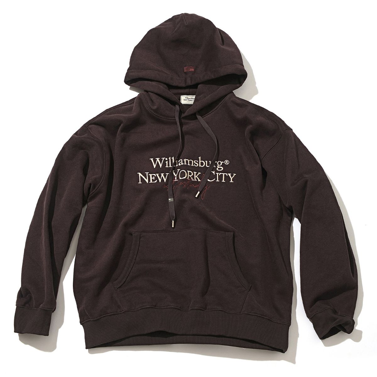 윌리엄스버그 뉴욕시티(WILLIAMSBURG NEWYORK CITY) Lettering Logo Brushed Hoodie_Dark Brown
