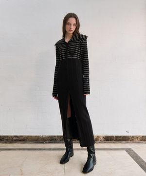 스트라이프 세일러 카라 골지 드레스 - 블랙