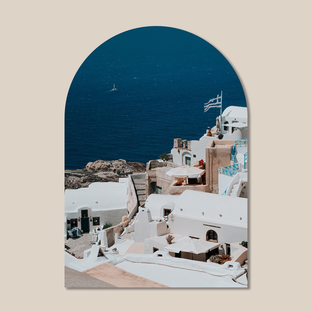 멜팅스튜디오(MELTING STUDIO) 마이 리틀 윈도우 접착 아치 인테리어 포스터  / 17번 Santorini Greece