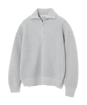소프트코튼 헤비 와플 하프 집업 니트 MELANGE GREY