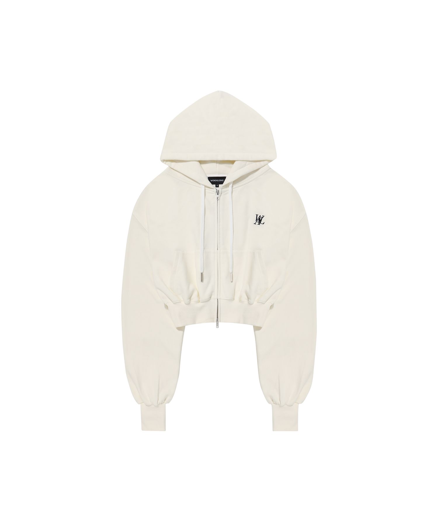 [WOOALONG]23FW★人気★Signature slim crop hood zip-up ☆人気☆【WOOALONG】☆Signature crop hood zip-u.p 裏起毛