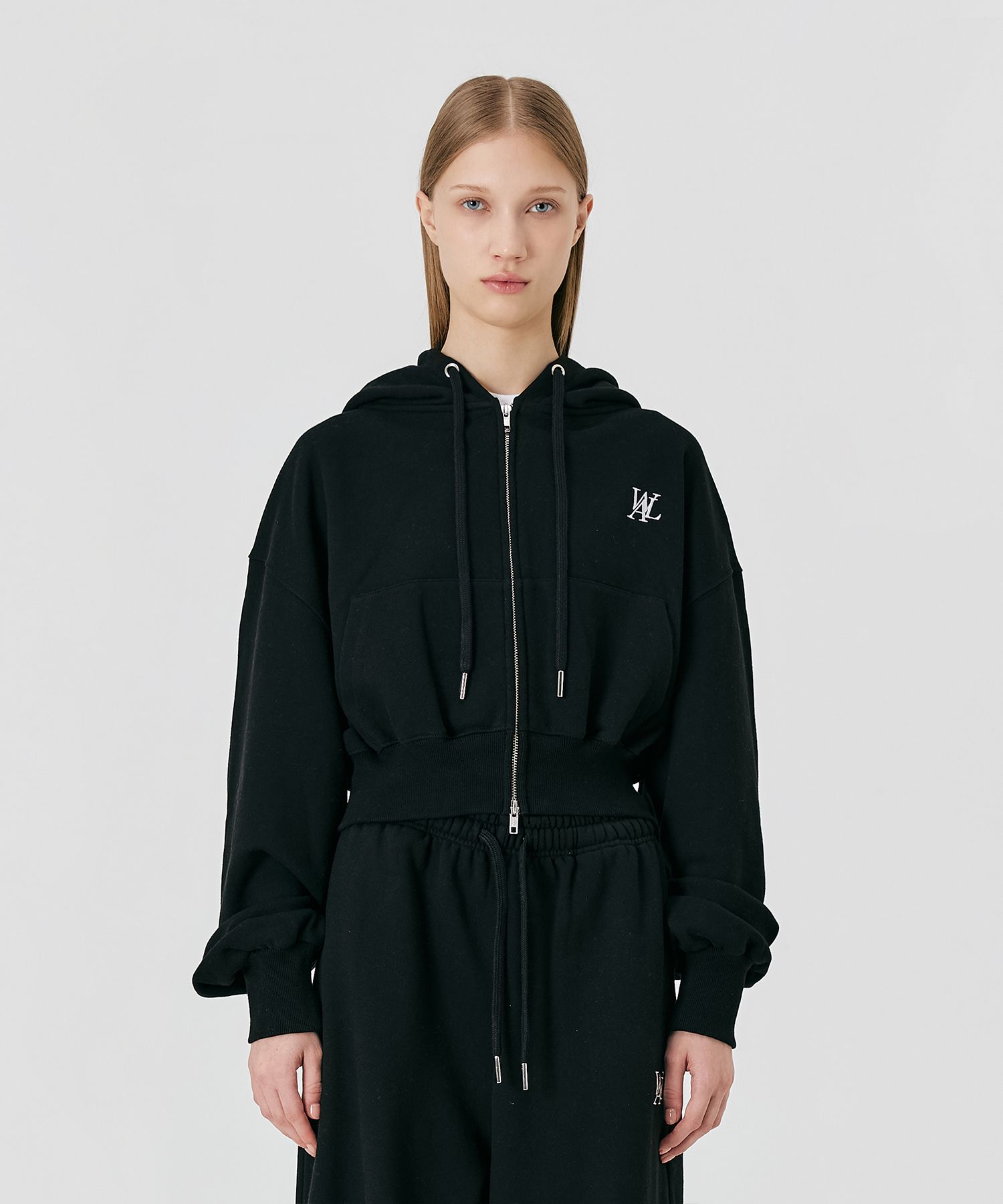ジャケット WOOALONG Signature crop hood zipup BLACK WOOALONG ウアロン Signature crop hood zip-up / WOOALONG