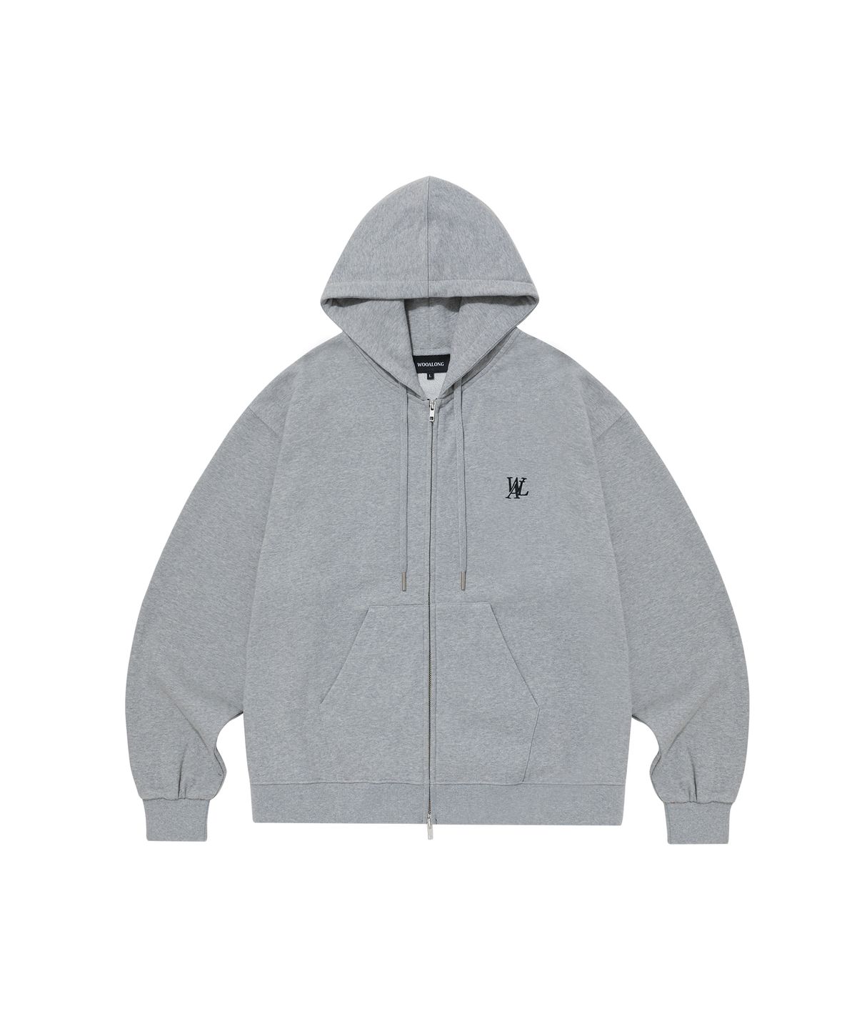 우알롱(WOOALONG) (기모)Signature hood zip-up - GREY