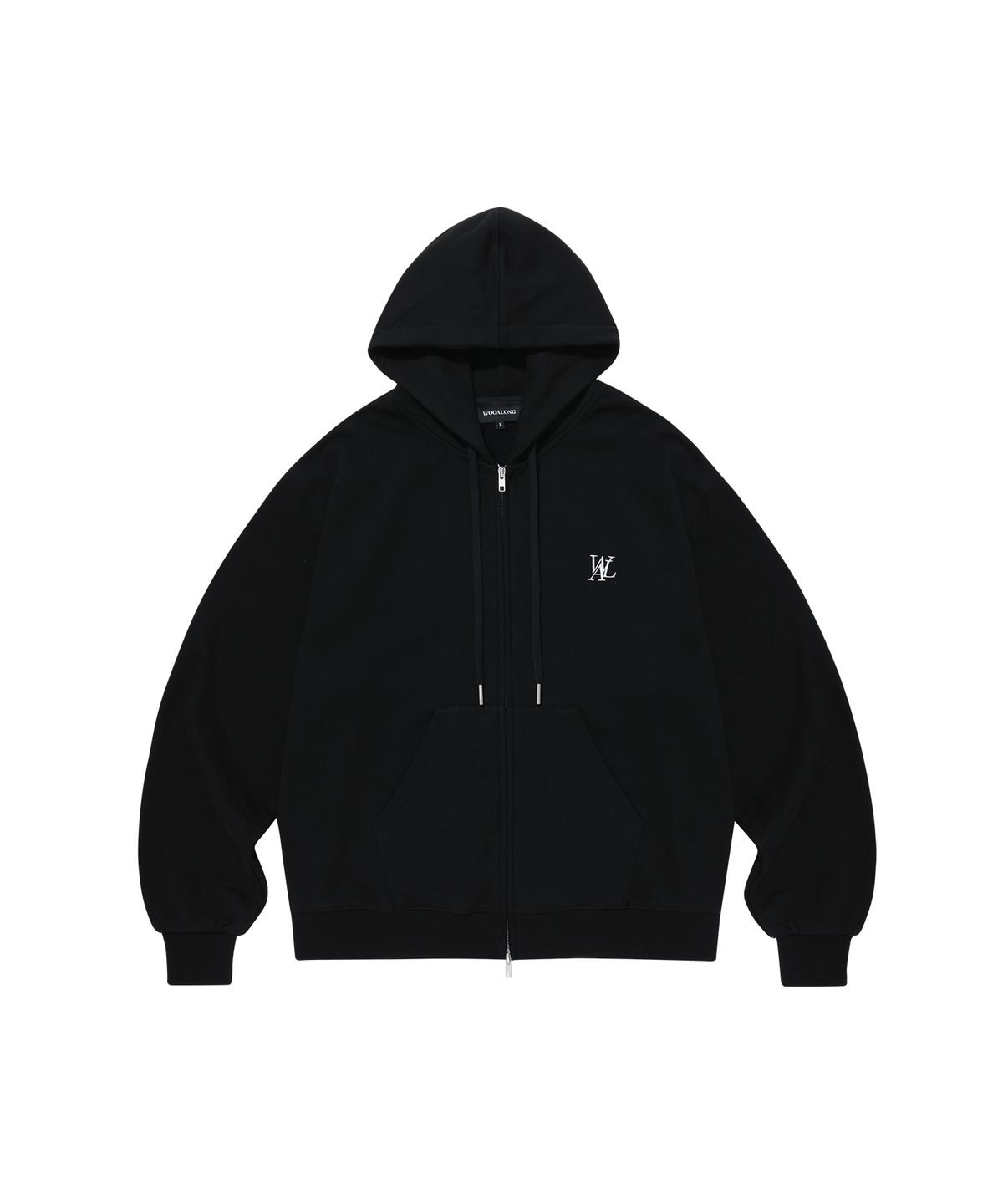 우알롱(WOOALONG) (기모)Signature hood zip-up - BLACK