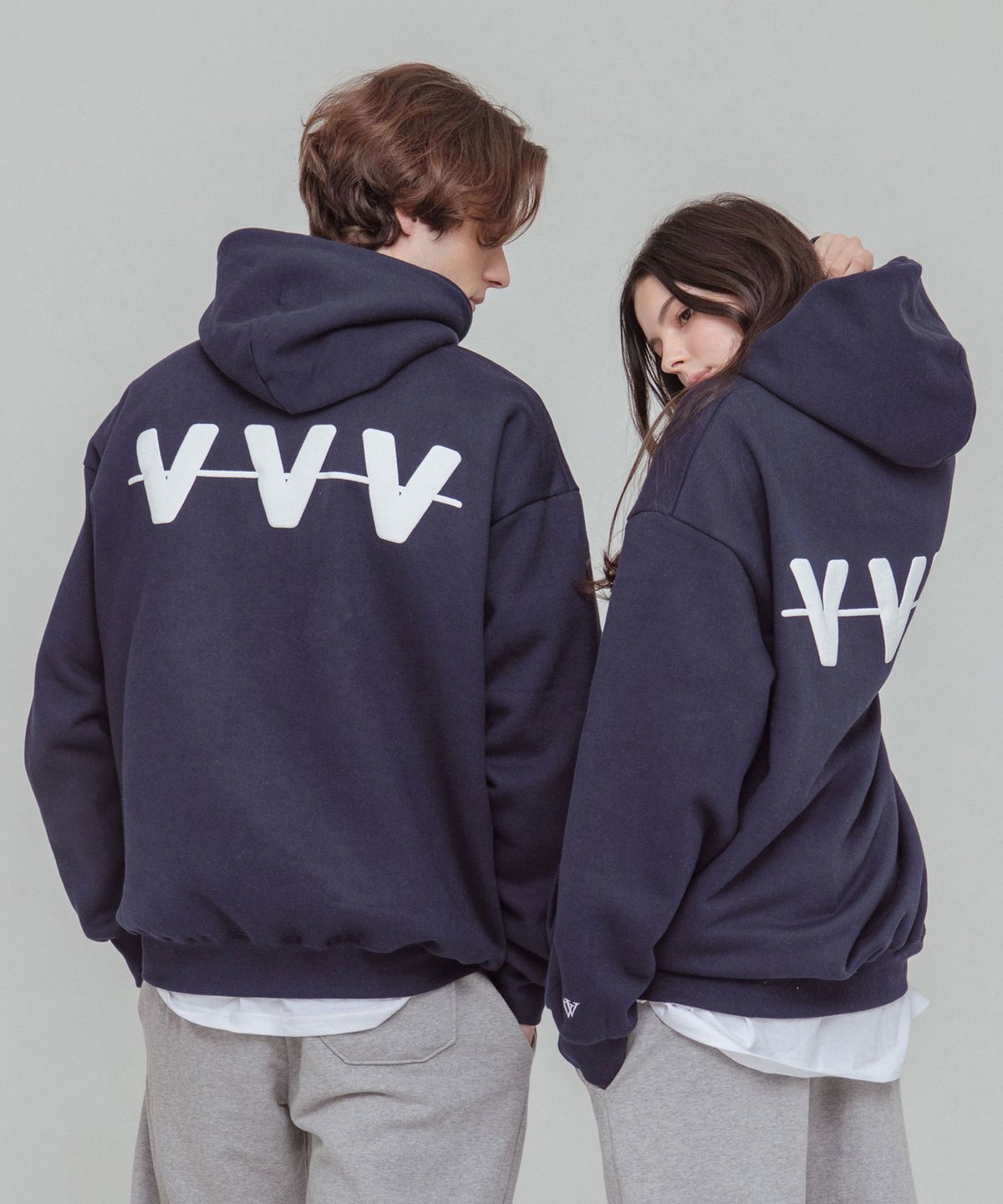 뷔벨로체(VVELOCE) FV 오버핏 기모 후드 네이비