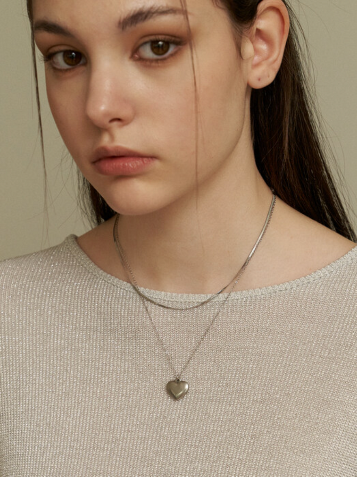 카인더베이비(KINDABABY) 2 lines layered heart necklace