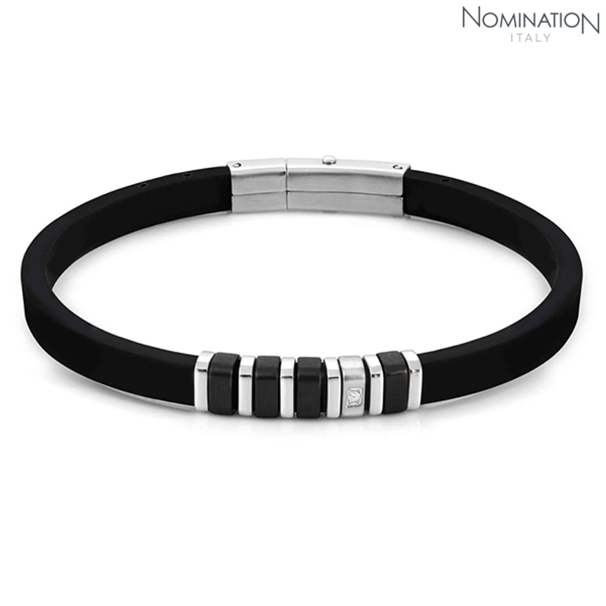 노미네이션(NOMINATION) 팔찌 시티 CITY steel and silicon WHITE CZ (Black) 028804/015