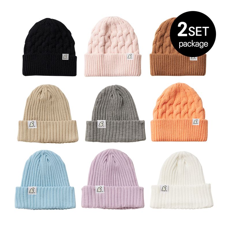 [2PACKS] 리버시블 라벨 워크 니트 비니 (13colors)