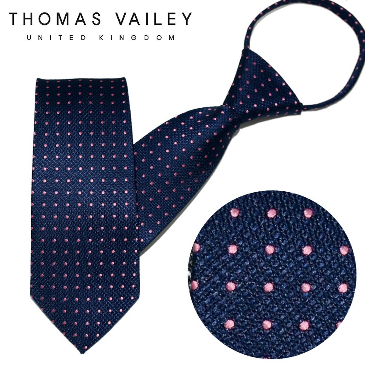 토마스 베일리(THOMAS VAILEY) 자동/지퍼넥타이-스텔라 네이비핑크 7cm
