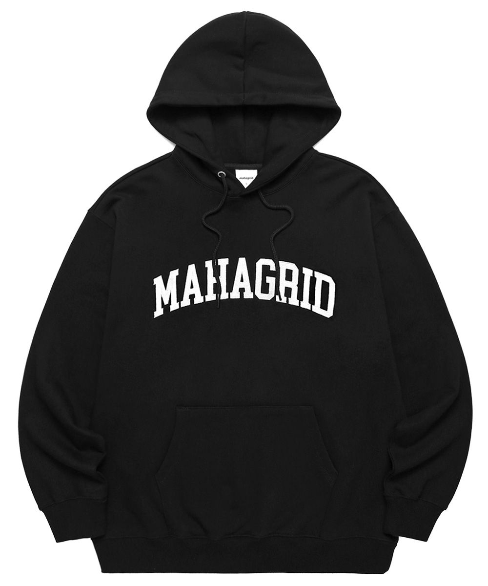 MUSINSA公式 | MAHAGRID VARSITY LOGO HOODIE_BLACK