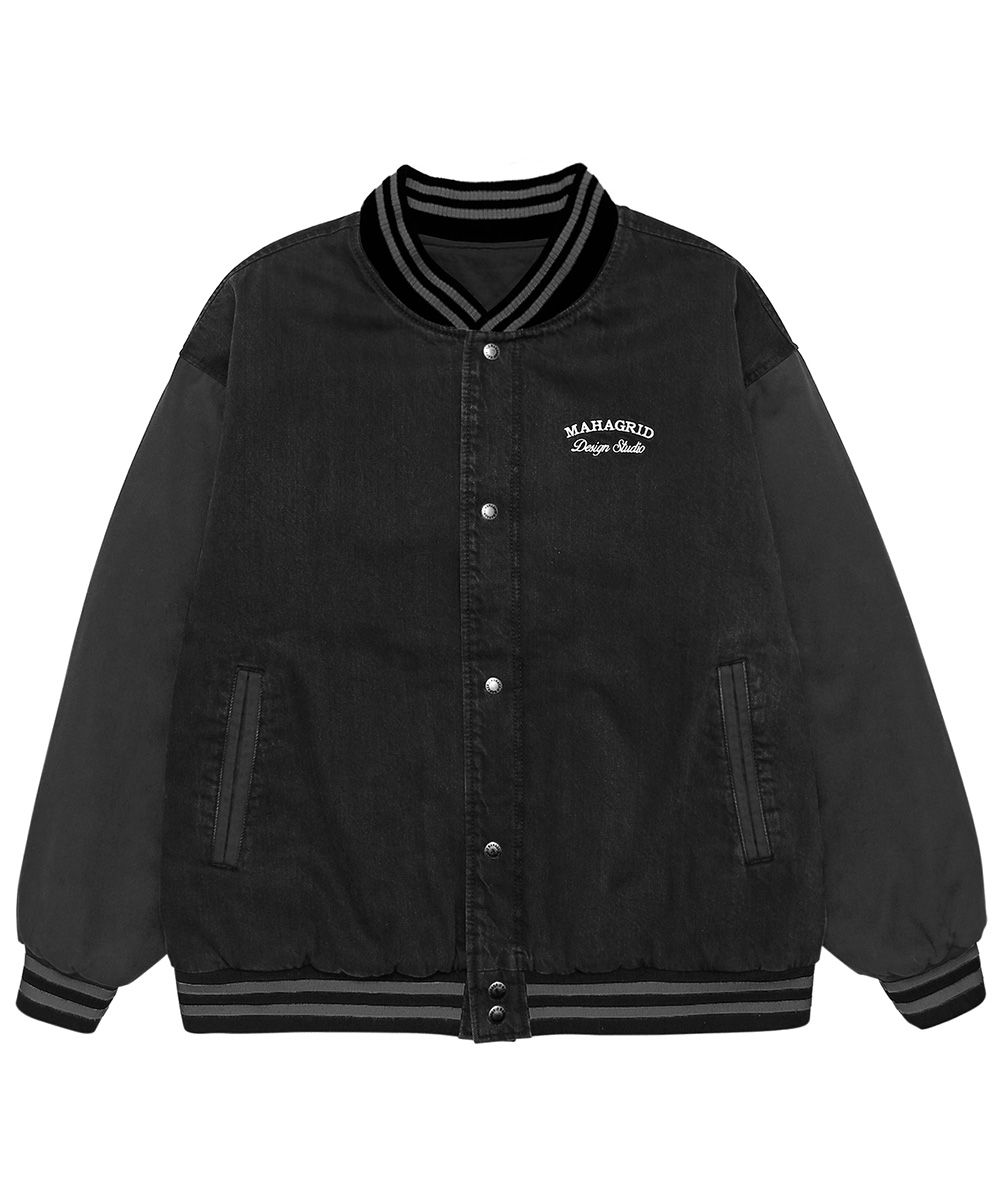 【mahagrid】22SS★ DENIM VARSITY JACKET MUSINSA | MAHAGRID DENIM VARSITY JACKET BLACK(MG2CSMB946A)