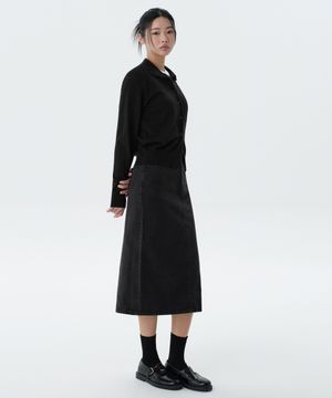 우먼즈 데님 미디 스커트 [워시드 블랙]