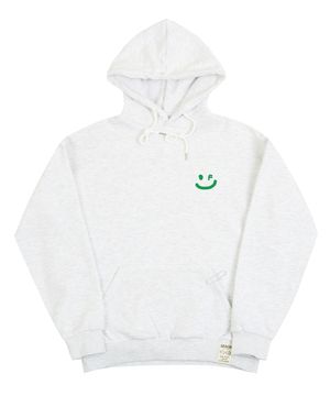 [UNISEX]스몰 드로잉스마일 후드티_멜란지화이트