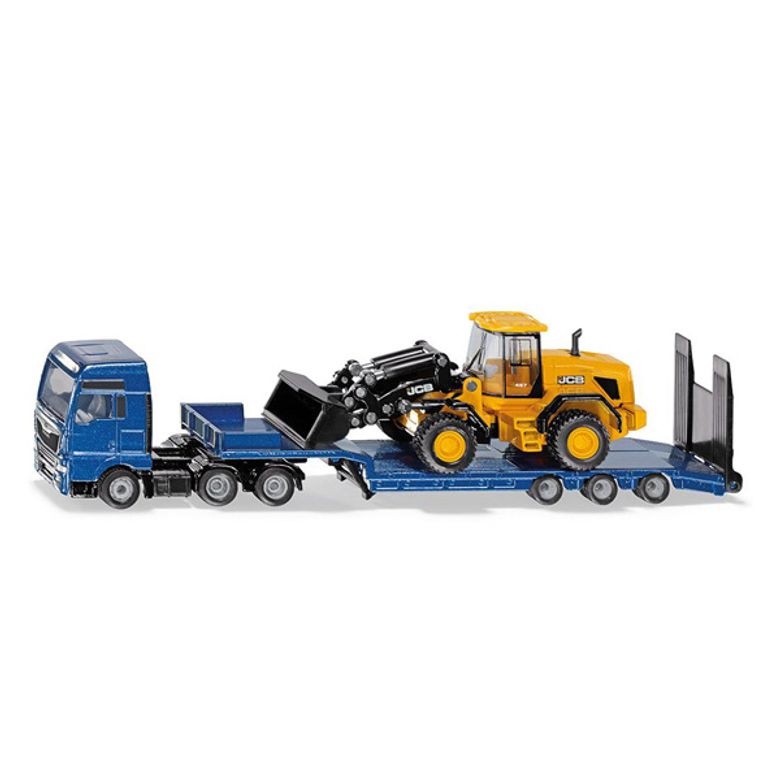 MAN TGX 로우로더 트럭과 JCB 휠 로더