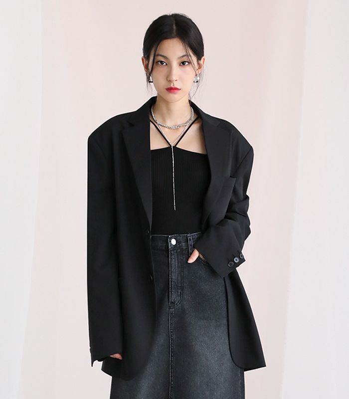 ジャケット AVANDRESS Boyfriend Single Blazer CHARCOAL MUSINSA | AVANDRESS Boyfriend Single Blazer BLACK