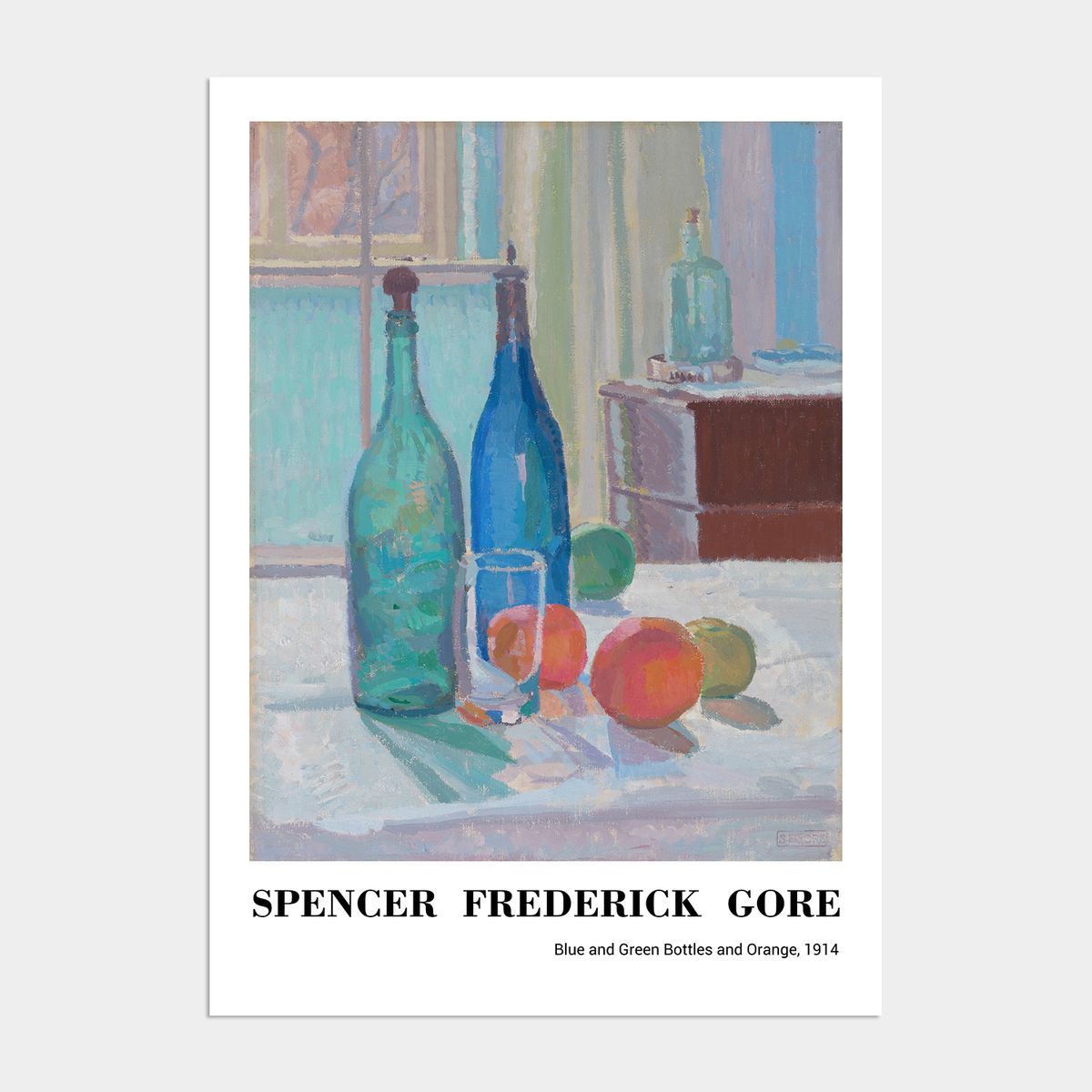 멜팅스튜디오(MELTING STUDIO) 미드 센츄리 모던 액자 인테리어 포스터 / 52번 Spencer Gore-Blue and Green Bottles and Orange 1914