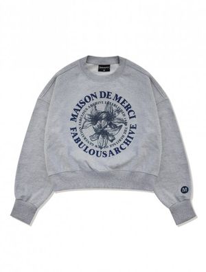 [기모선택]우먼즈 크롭 르 리스 발포 엠보자수 맨투맨 멜란네이비(FCB4TS360W)