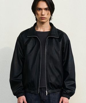 오버핏 비건레더 윈드브레이커 자켓 (블랙)