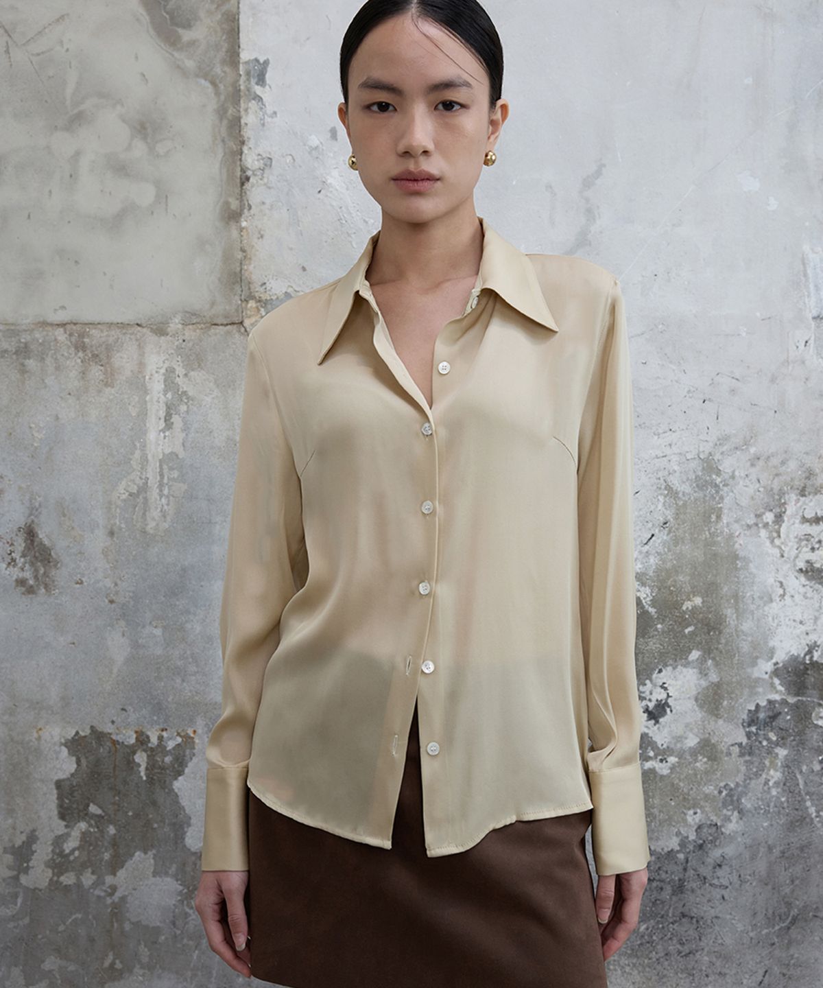 분닥세인츠(THE BOONDOCK SAINTS) Sharp Collar Silk Shirt Custard