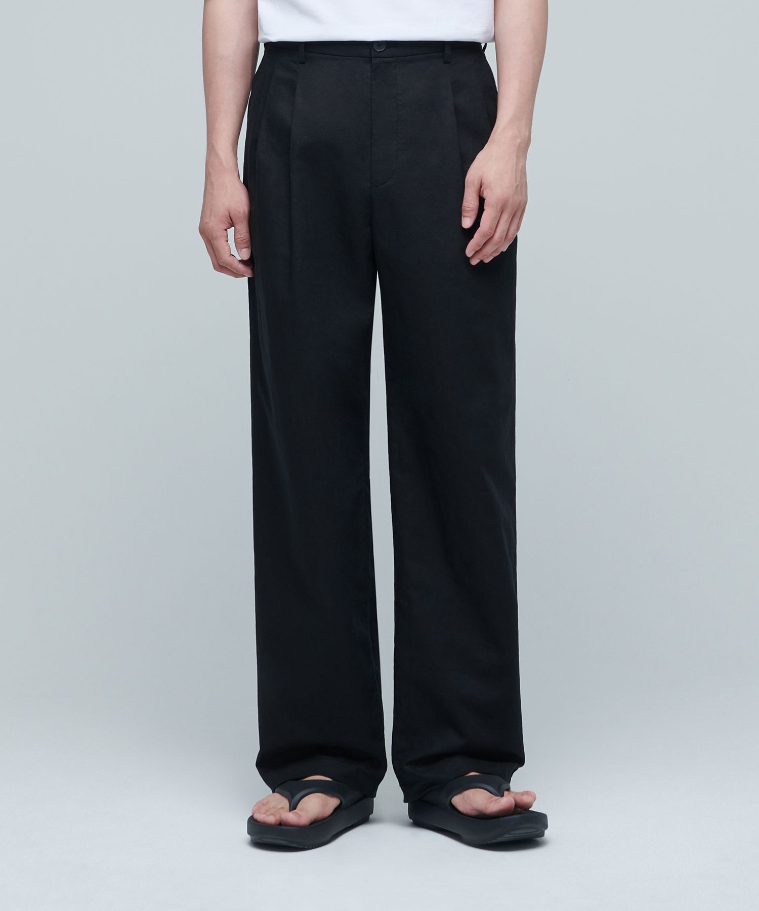 MUSINSA | MUSINSA STANDARD Cotton Linen Two-Tuck Wide Pants [Black]