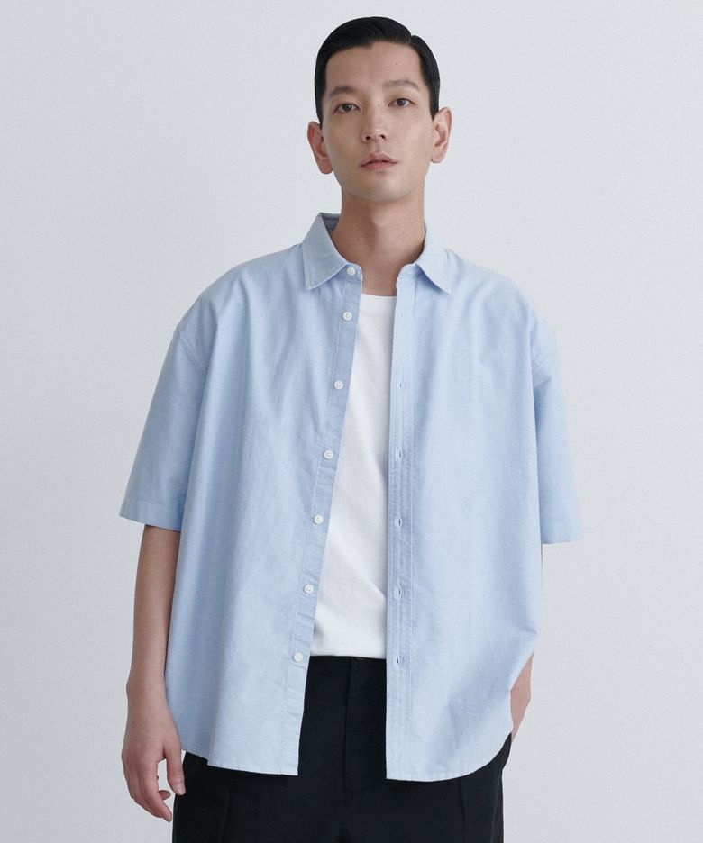 오버사이즈 옥스포드 반소매 셔츠 [스카이 블루]