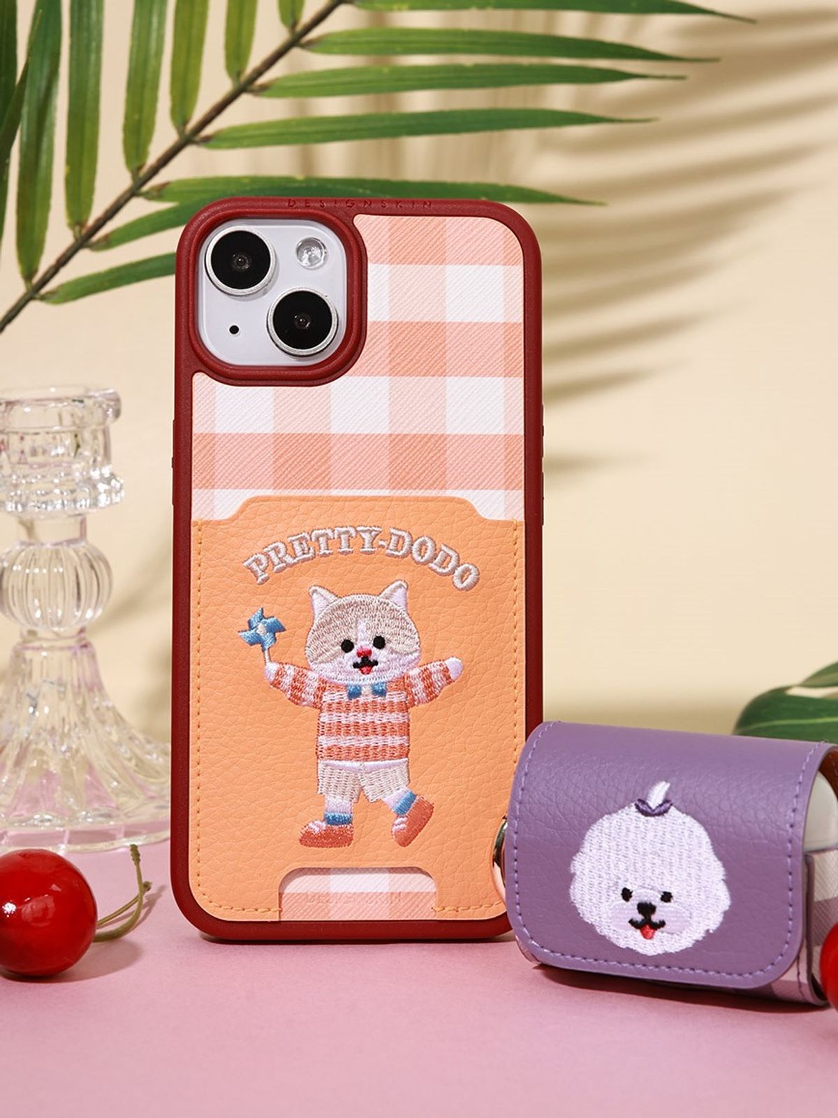 디자인스킨(DESIGNSKIN) 자수 피크닉 카드수납 케이스_코랄 도도