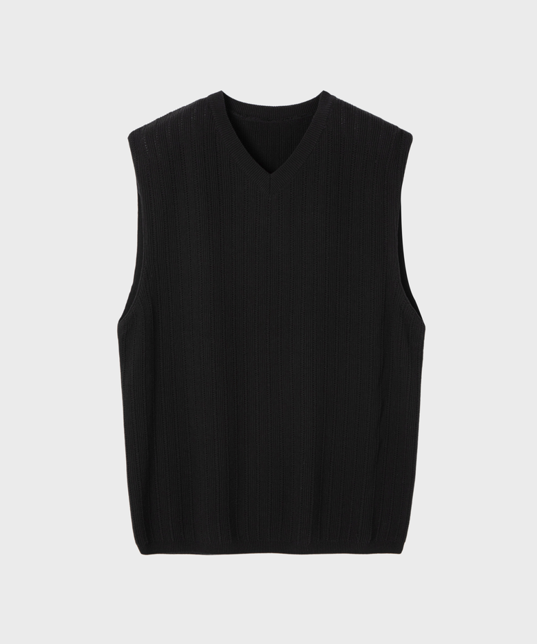 펀칭 니트 베스트_BLACK
