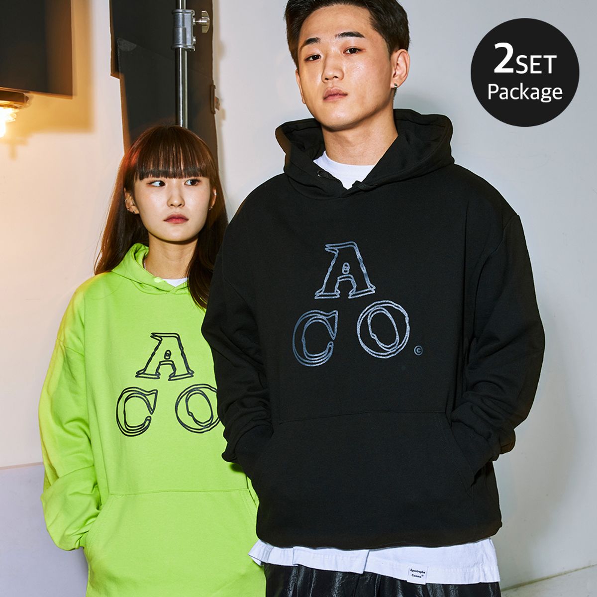 어퍼스트로피 콤마(APOSTROPHE COMMA) [2-PACKS] 2팩 로고 후드티셔츠 패키지 (16colors)