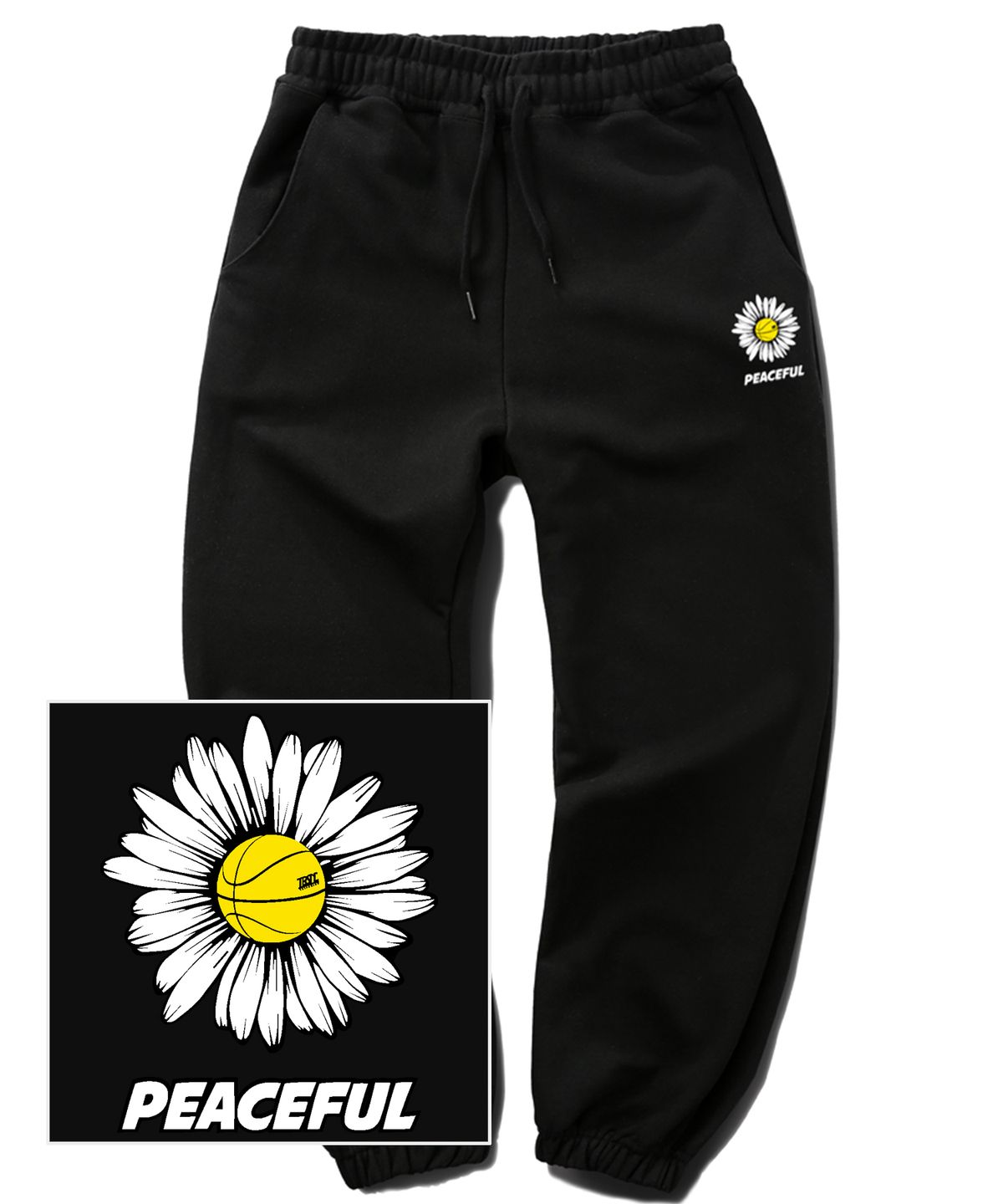 트립션(TRIPSHION) DAISY PEACEFUL LOGO조거 스웨트 팬츠 - 블랙