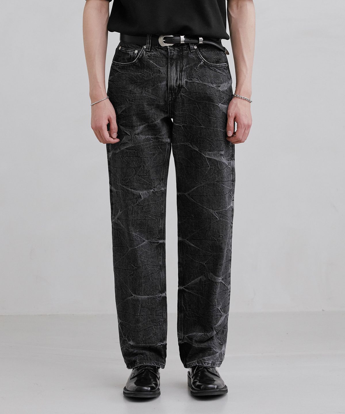 브랜디드(BRANDED) 51029 KURABO BLACK MARBLE JEANS [WIDE STRAIGHT]