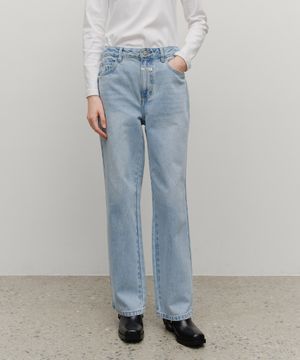W HIGH STRAIGHT DENIM PANTS light blue