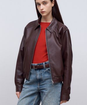 FAUX Leather Crop Bomber in Brown