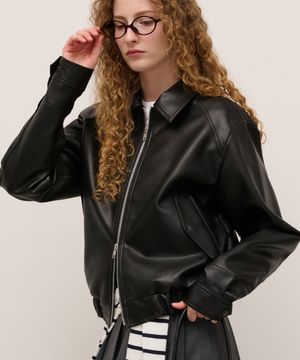 FAUX Leather Crop Bomber in Black