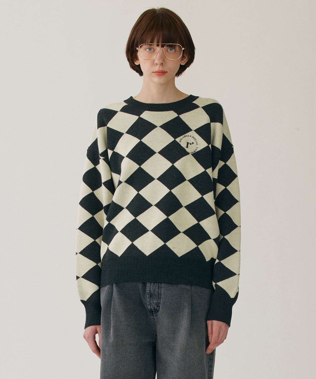 로라로라(ROLAROLA) CHECKER BOARD KNIT BLACK